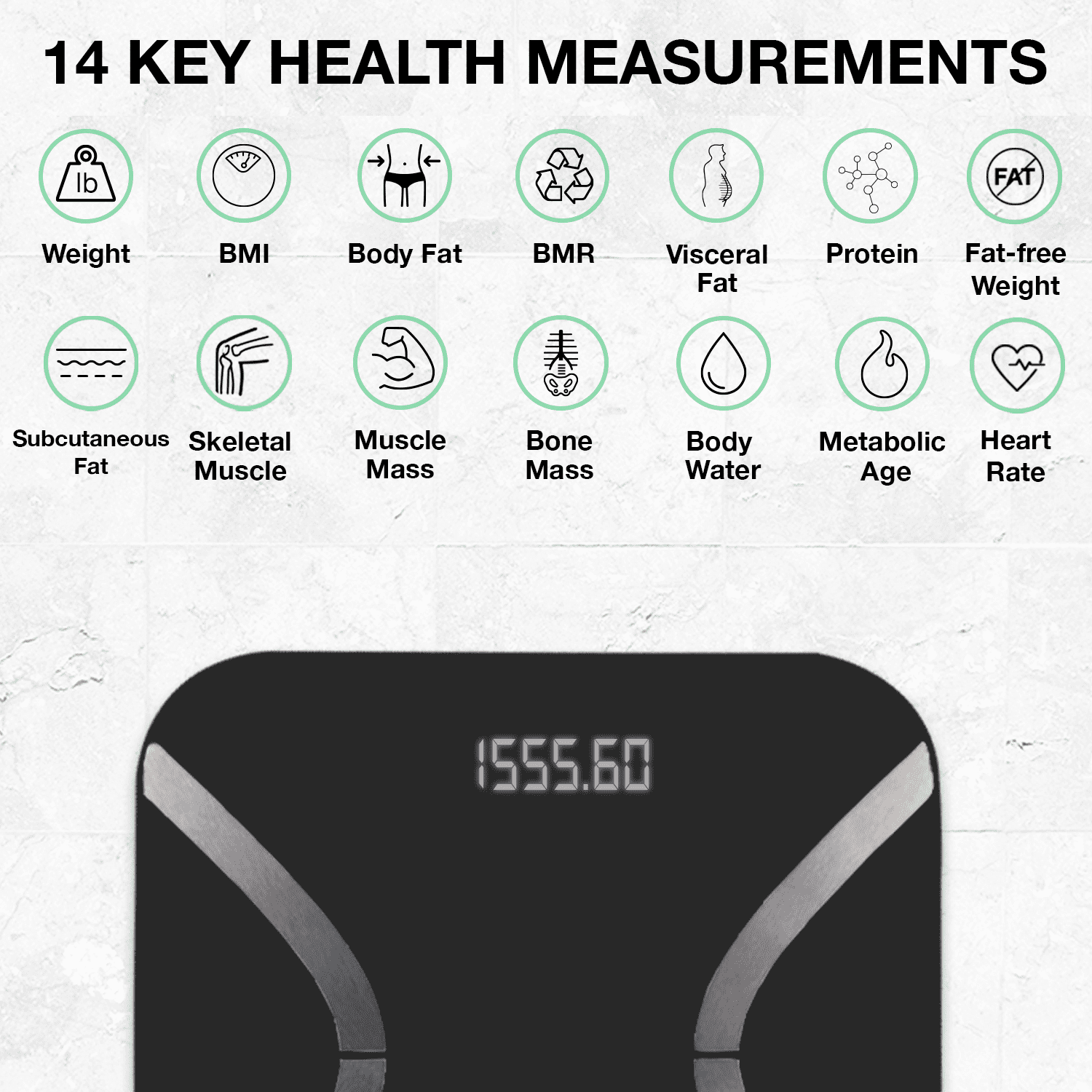Korescale Smart Scale for Body Weight and Fat Percentage, BMI, Muscle Mass,  Bluetooth with Smartphone App (Black)