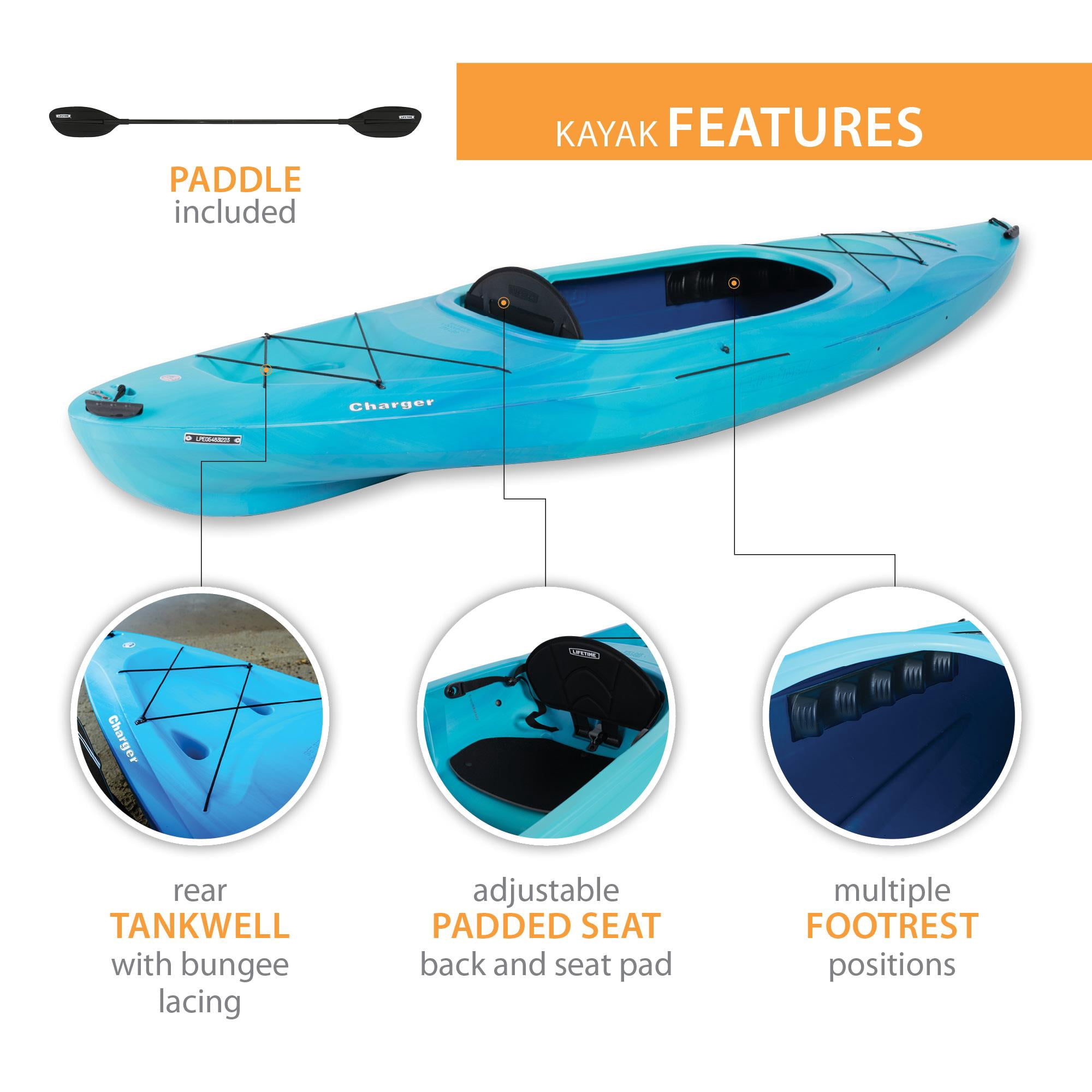 Lifetime Charger 10 ft Sit-Inside Kayak with Paddle, Bahama Fusion (91247)