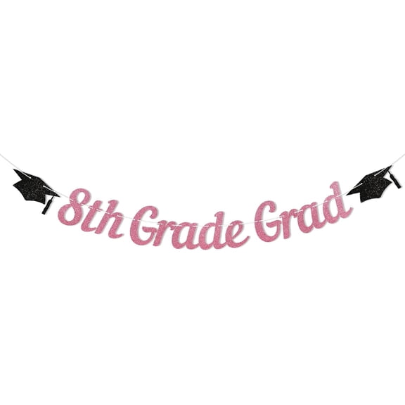 8th Grade Grad Banner - Rose Gold Glitter 8th Grade Graduation Decorations for Girls, Kids 8th Grade Graduation Party Decoration Supplies (Rose Gold)