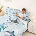 thumbnail image 3 of jejeloiu Watercolor Shark Print Bed Sheets,Starfish Seashell Full Size Sheets For Boys,Light Blue,4 Pieces,1 Flat Sheet, 1 Fitted Sheet and 2 Pillowcases, 3 of 6
