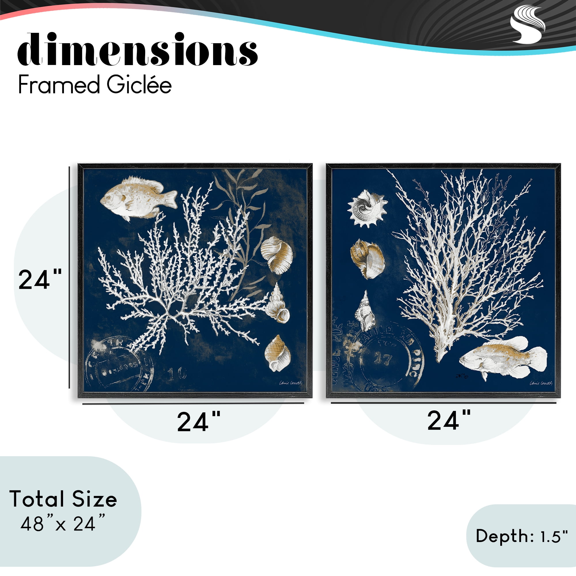 Stupell Industries Navy Coral Medley 2 Piece Black Framed Giclee Art Set, design by Lanie Loreth