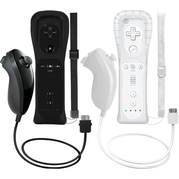 2 Packs Wireless Controller and Nunchuck for Wii and Wii U Console, Gamepad with Silicone Case and Wrist Strap