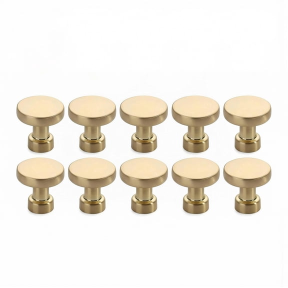 10 Pack Brushed Brass Kitchen Cabinet Knobs - Round Drawer Knobs for Kitchen Cabinets and Drawers, Bedroom Nightstands and Dressers, Bathroom Vanities