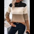 thumbnail image 4 of Suéteres de Bloque de Color para Mujer, Blusas de Larga con Cuello Alto, Suéter de Punto Holgado. Color Caramelo XL, 4 of 7