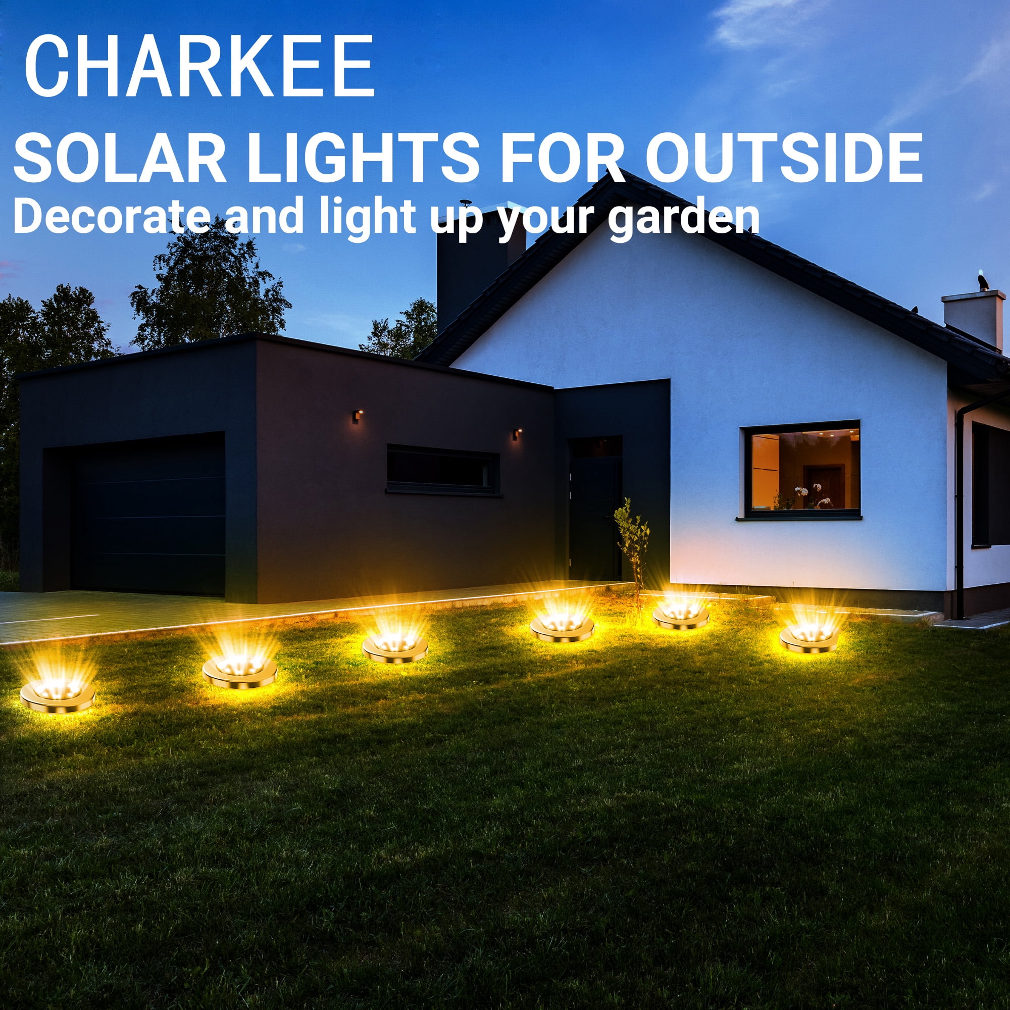 CHARKEE 12 Pack Solar Lights Outdoor,8 LED Solar Ground Light for Garden Driveway Walkway Pathway