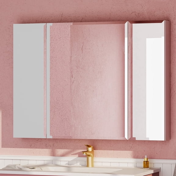 SUNRINX Bathroom Medicine Cabinet Mirror 36 in. W x 26 in. H, Aluminum Mirror Cabinet with Adjustable Glass Shelves, Surface or Recessed Mount, Soft-Close Hinges, Invisible Handle Design