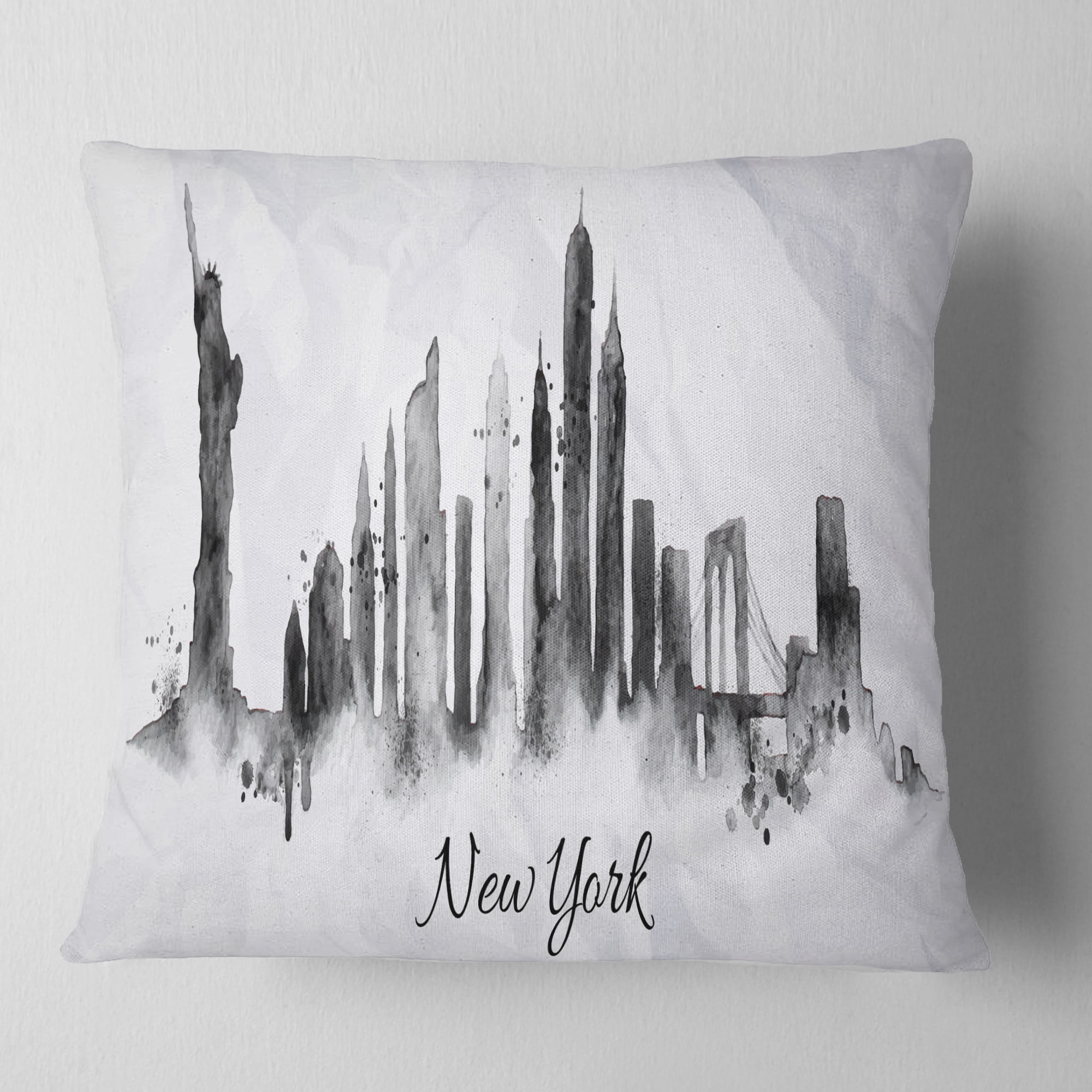 Designart Silhouette Ink New York - Cityscape Throw Pillow - 16x16