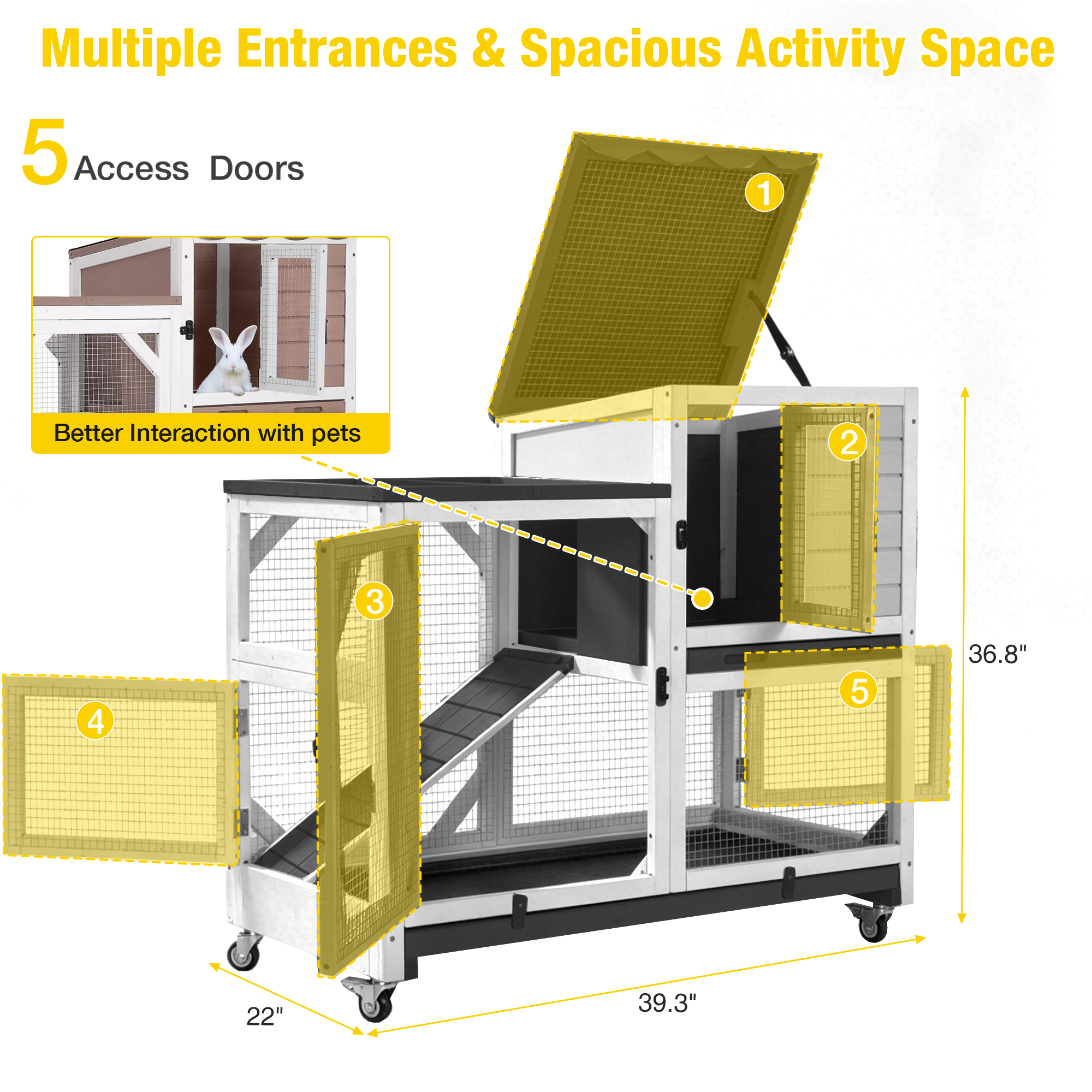 Aivituvin Indoor Rabbit Hutch on Wheels, 2-Story photo 4