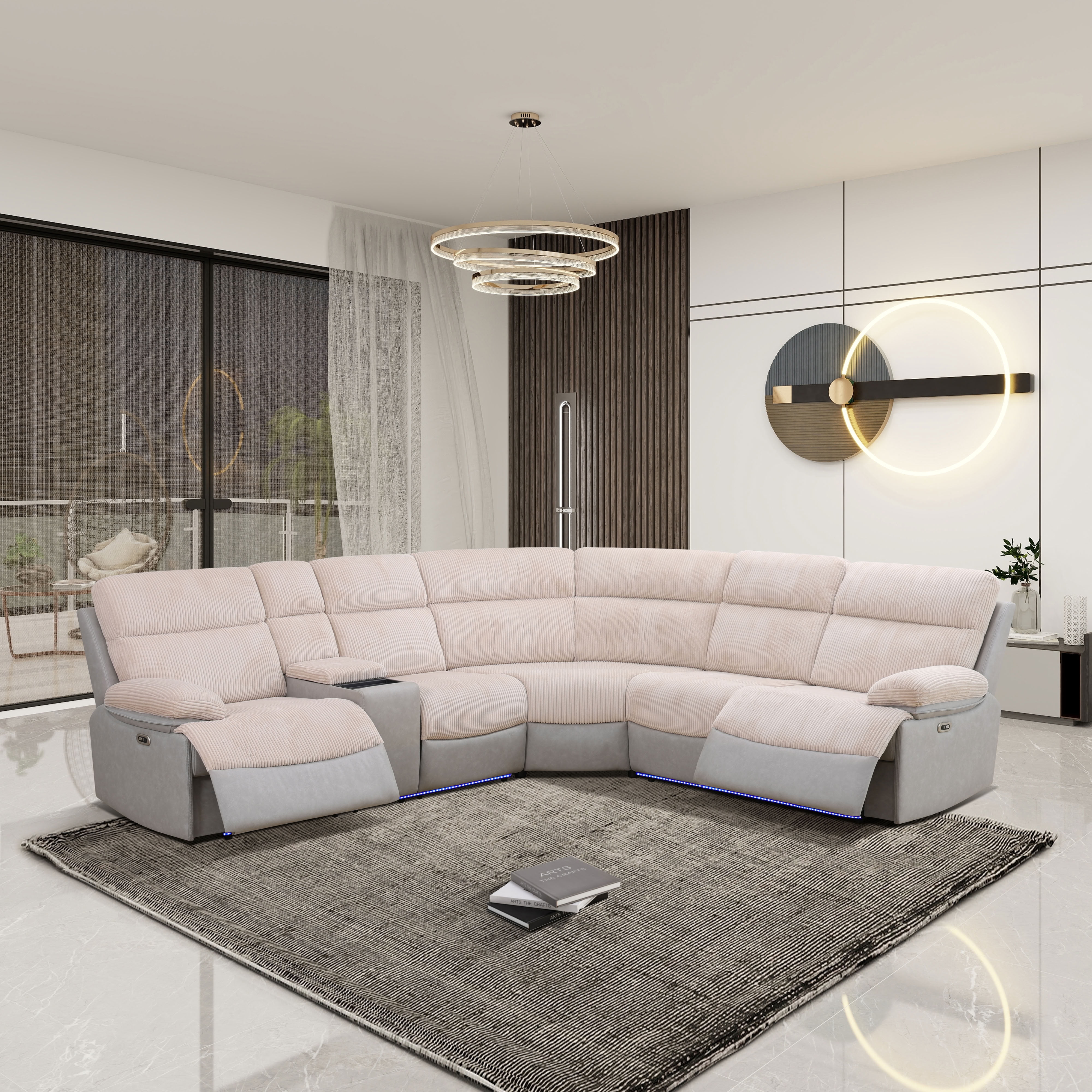 MAYEERTY Power Reclining L-Shaped Sectional Sofa, Home Theater Seating with Wireless Charging & LED Lights, for Living Room