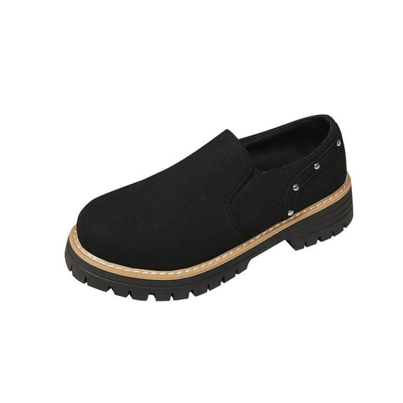 Black Ladies Four-Season Shoes With Round Toe And Thick Heel Great For Everyday Use Functional For Casual Outings