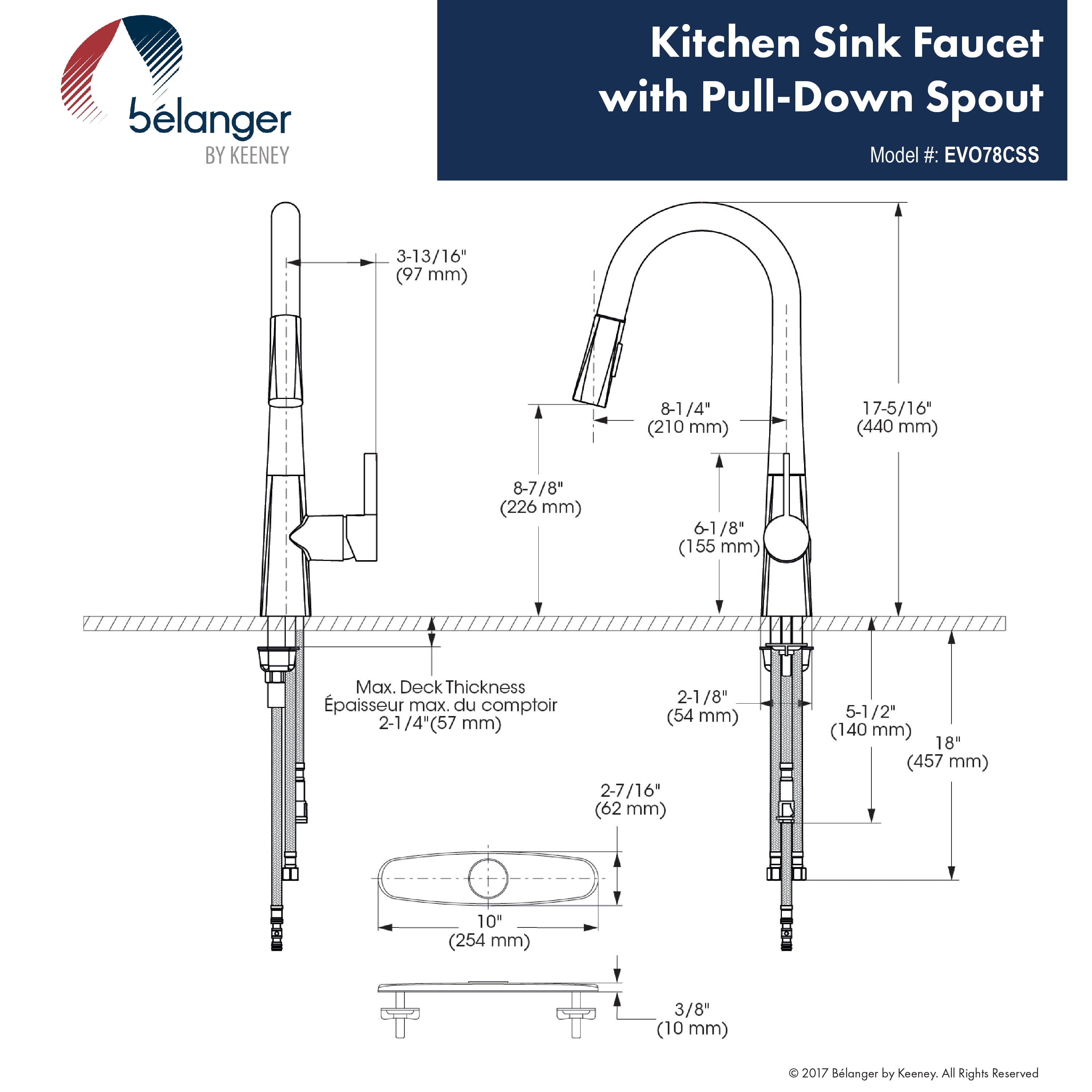 Belanger EVO78CSS Single Handle Pull-Down Kitchen Faucet, Stainless Steel