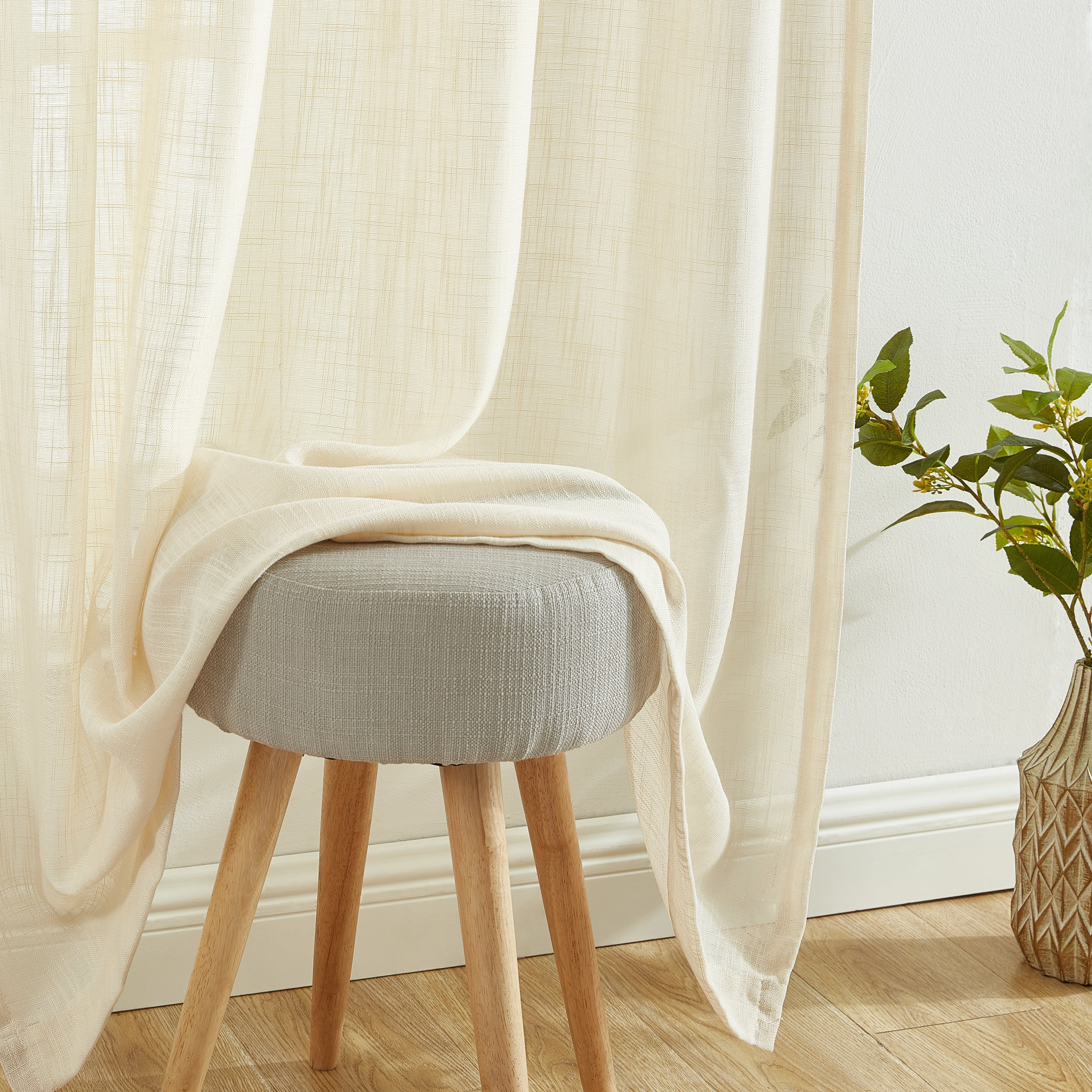 THD Lynda Faux Linen Textured Semi Sheer Light Filtering Window Rod Pocket Thick Drapery Panels Curtains for Bedroom & Living Room, Pair