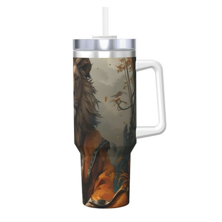 

Daiia Jungle Meditating Lion Printed 40 oz Tumbler with Handle Ice Bully Insulated Tumbler 2 in 1 Lid Insulated Water Bottle Stainless Steel Travel Coffee Mug