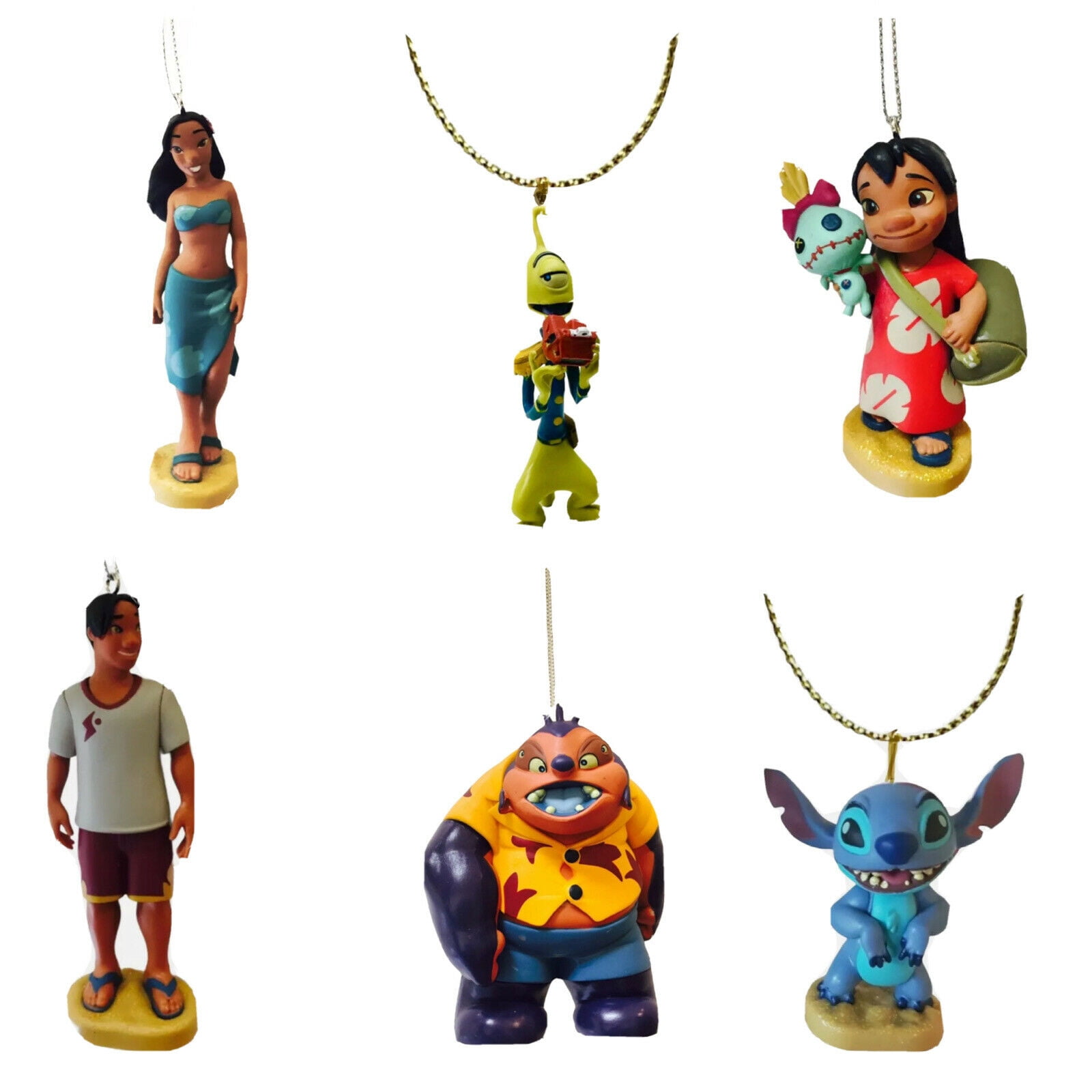 Lilo Stitch Nani Boyfriend Pleakley Jumba 6pc Ornament Set Figure