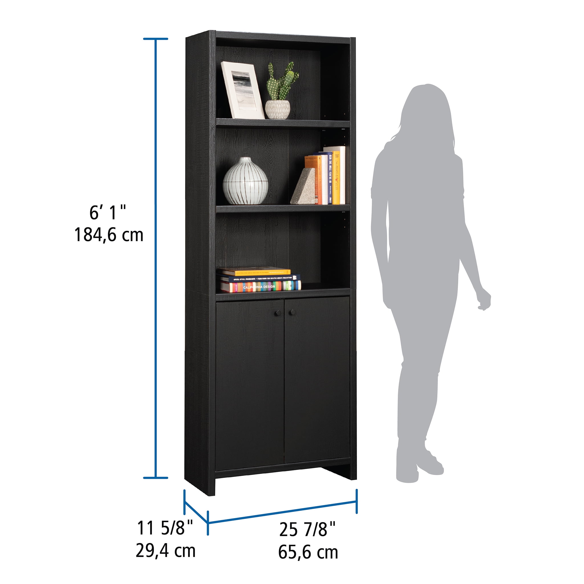 Mainstays Westley 5 Shelf Bookcase with Doors, Black Finish