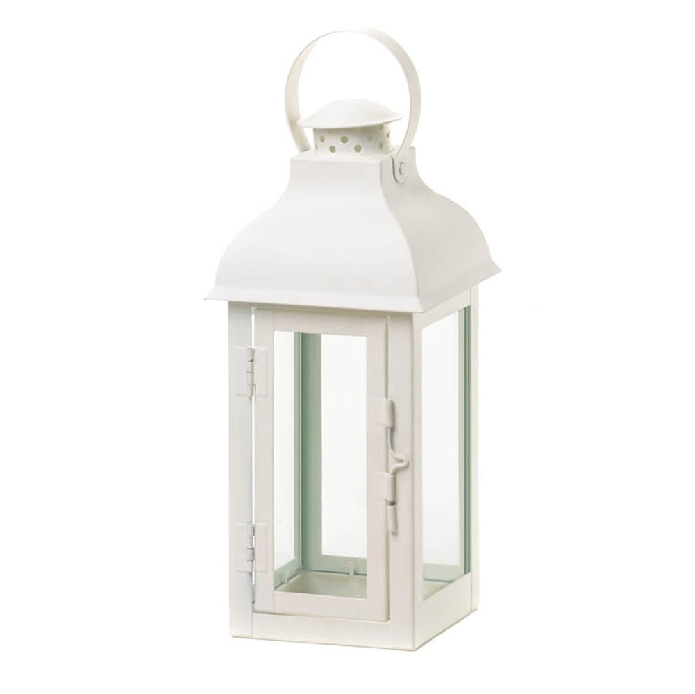 White Outdoor Candle Lantern, Rustic Iron Lantern Candle Holder Outdoor