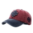 thumbnail image 2 of FKMJH Unisex Canada Maple Leaf Washed Cotton Baseball Cap Embroidered Color Block Dad Hat Adjustable Low Profile Vintage Outdoor Sports Cap Wine,One Size, 2 of 8