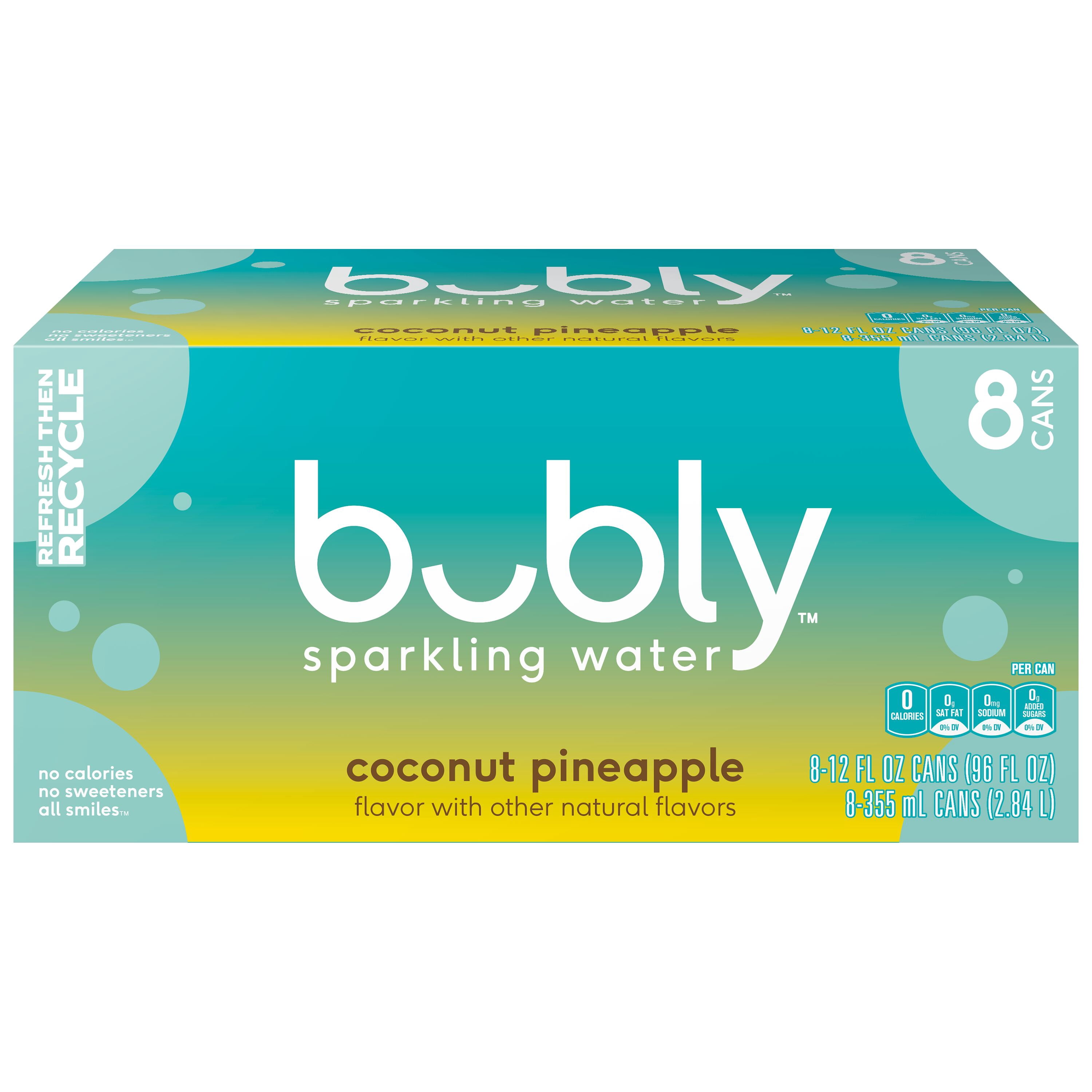 (3 pack) bubly Summer Coconut Pineapple Sparkling Water, 12 fl oz, 8 Pack Cans