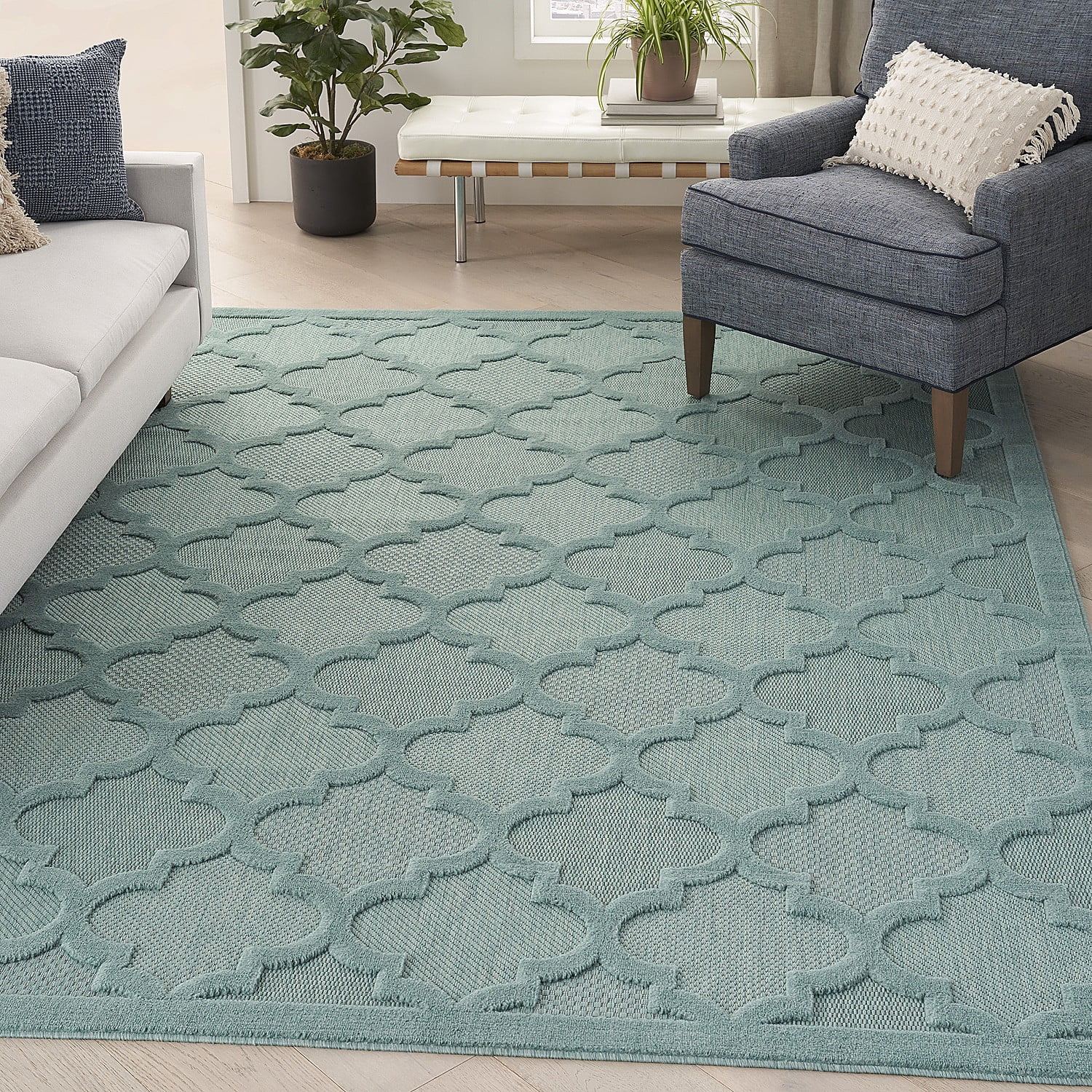 Nourison Easy Care 9' x 12' Aqua/Teal Indoor/Outdoor Rug