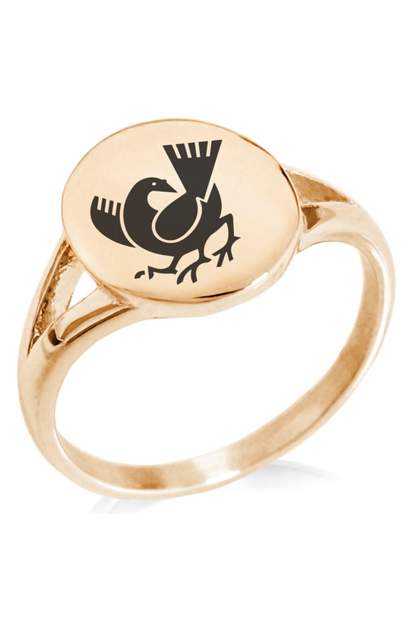 Stainless Steel Yata Crow Kamon Crest Minimalist Oval Top Polished Statement Signet Ring