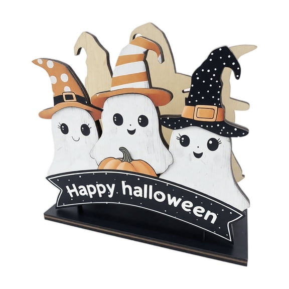 Halloween Ghost Decorations Colorful Halloween Desk Decor Wooden Happy Halloween Sign for Halloween Home Decor Indoor Halloween Party Decorations