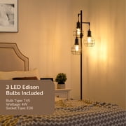 EDISHINE 62in Industrial Black Floor Lamps for Living Room, Dimmable, Metal Standing Tree Lamp for Bedroom, Office, 3 LED Bulb Included