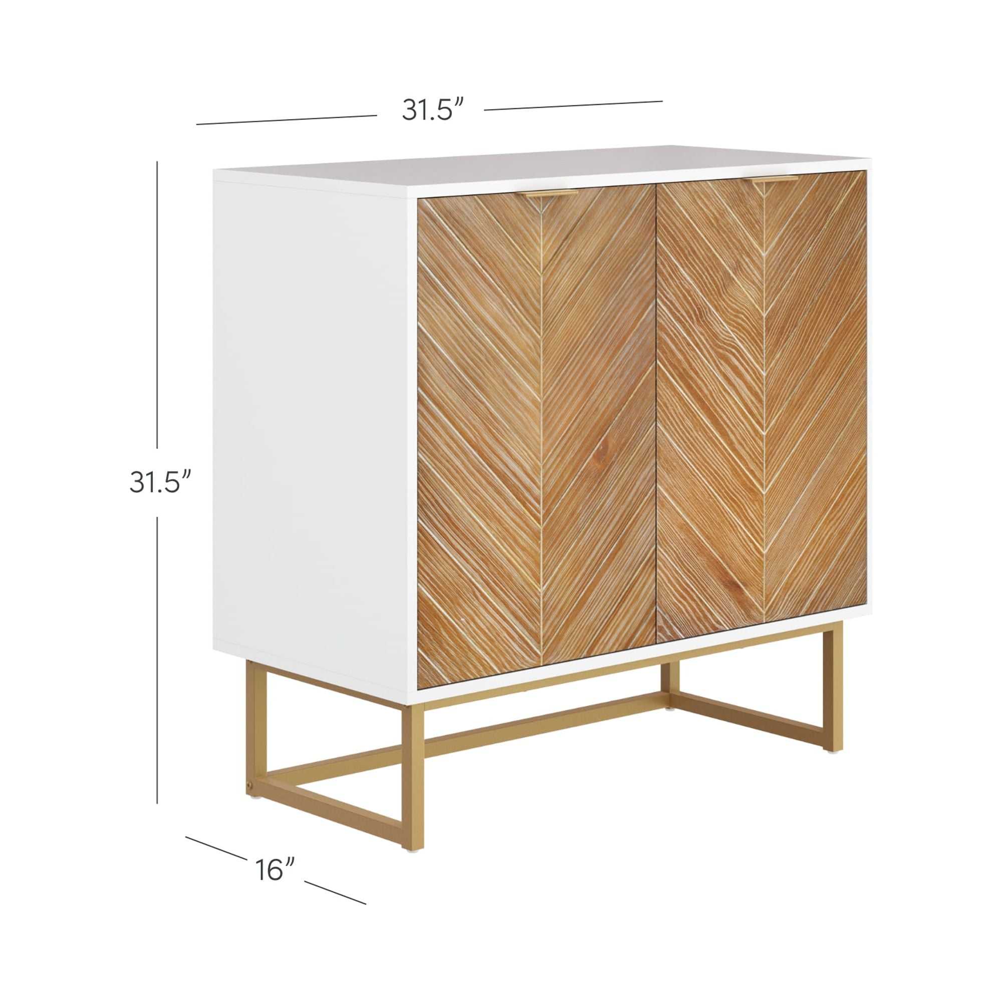 Nathan James Enloe White Frame Brown Rustic Doors Gold Base Free Standing Modern Storage Cabinet for Entryway