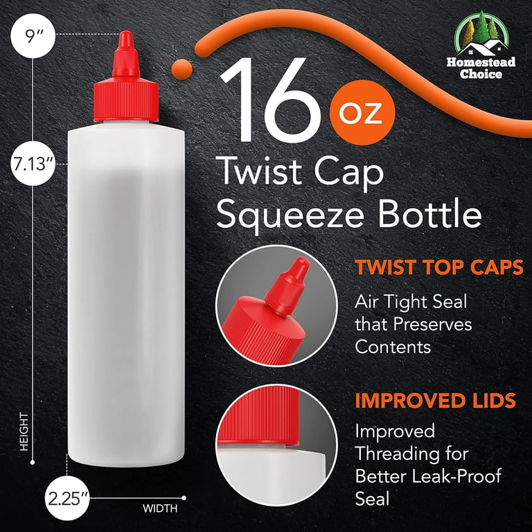 6-pack Plastic Squeeze Bottles for Sauces - 16 OZ Condiment Squeeze Bottles  for Liquids - Made in USA - BPA Free Squirt Bottles with Twist Cap -  Ketchup, Syrup, Oil, Dressings, Honey
