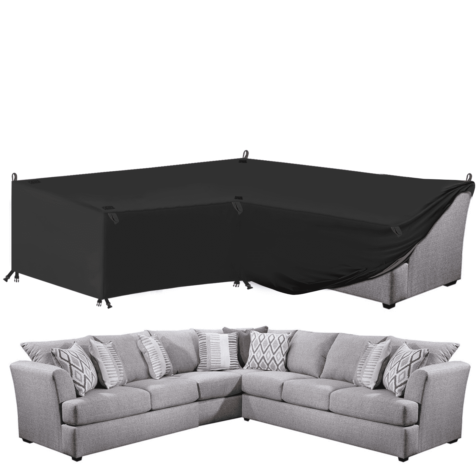 Rectangular 420D Heavy Duty Oxford Fabric Rattan Furniture Cover for Chair Sofa Outdoor 90x90x75cm Furniture Set Covers 35.4x35.4x29.5inch black