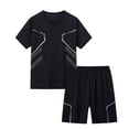 thumbnail image 2 of Gyexs Boys Sport Tracksuit Set for Ages 12-16 Breathable Quick Drying Athletic Shirt & Shorts with Stripes for Running, Basketball Black, 13-14 Years, 2 of 7