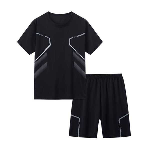 Bainana Boys Summer Casual Clothes Child Short Sleeve Tee And Matching Shorts Outfit Set Breathable Lightweight Big Boys Everyday Activewear Set Black 12-13 Years