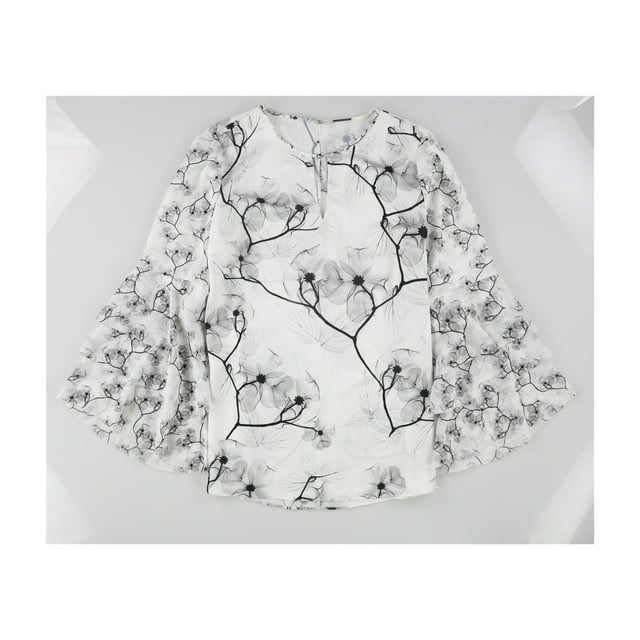 Elie Tahari Roselynn Blusa con volantes florales para mujer, gris, pequeña