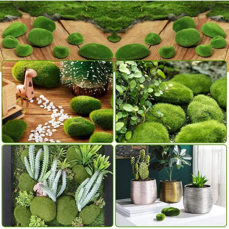 6 PCS Artificial Moss Rocks, 3 Size Faux Green Moss Covered Stones