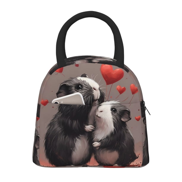 Balery Heart Guinea Pig Couple Bolsa de Almuerzo para Mujeres, Caja de Almuerzo, Bolsa de Almuerzo Pequeña Impermeable, Tote de Almuerzo Reutilizable con Gran Capacidad