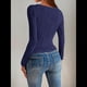 thumbnail image 4 of Blusa de Larga con Cuello Redondo para Mujer, Moda de Otoño 2025, Camiseta Básica de Punto Texturizado de Corte Entallado, Ropa Y2K Azul Marino XXL, 4 of 7