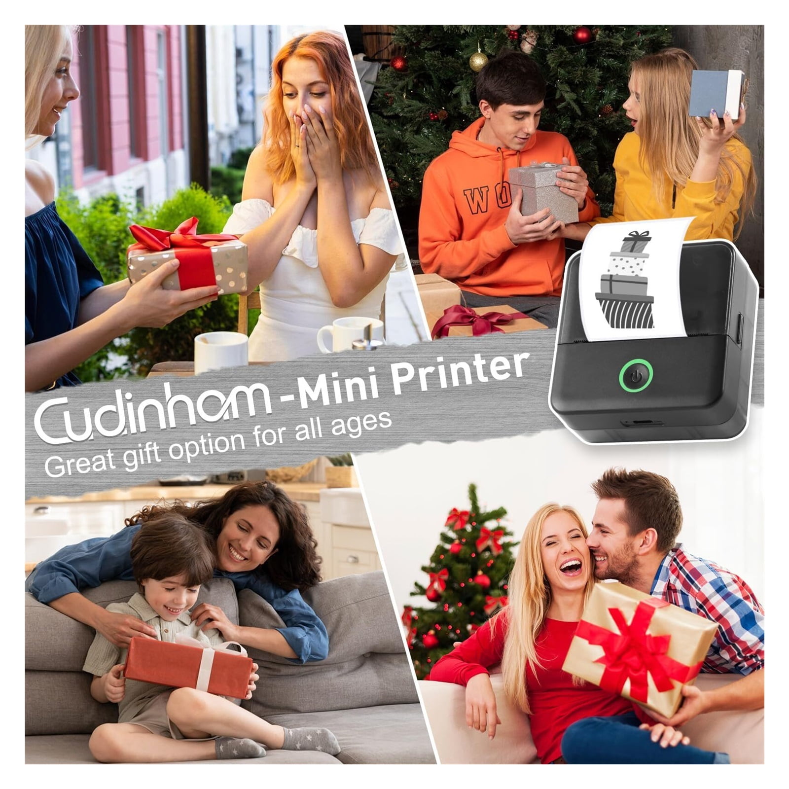 Mini Printer, Thermal Inkless Sticker Maker with 10 Rolls Printing Paper, Pocket Printpod for Phone, Impresora Portátil for Notes, DIY, Compatible with iOS & Android