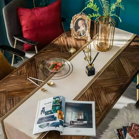 

Dutch Velvet Table Runners With Gold Line Edge For Piano TV Cabinet Coffee Dining Table-Camel-30x160cm