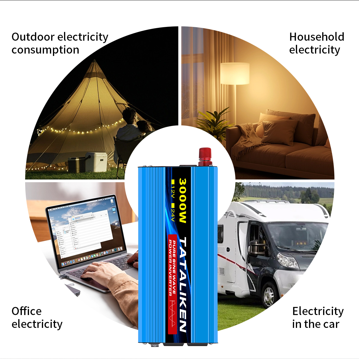 Power Inverter 10000W DC 12V to AC 110V 60HZ Pure Sine Wave Inverter with LCD Display Remote Control 4AC Outlets