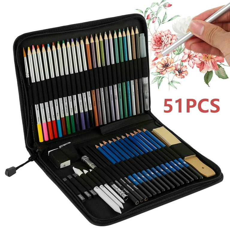 ODOMY 51 Pcs Drawing Set Sketching Kit, Pro Art Supplies Wood Pencil  Sketching Pencils Art Sketch Painting Supplies for Artists Beginners Adults