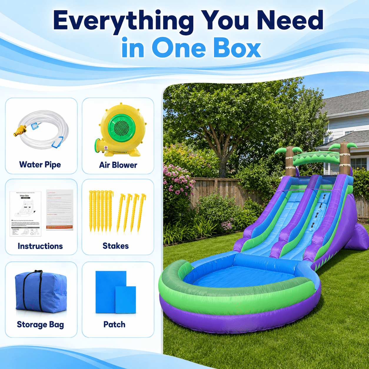 Connsann Inflatable Rainforest Water Slide 22.5ft Large Splash Pool Blower Included Backyard Water Park for Kids 1 Pack