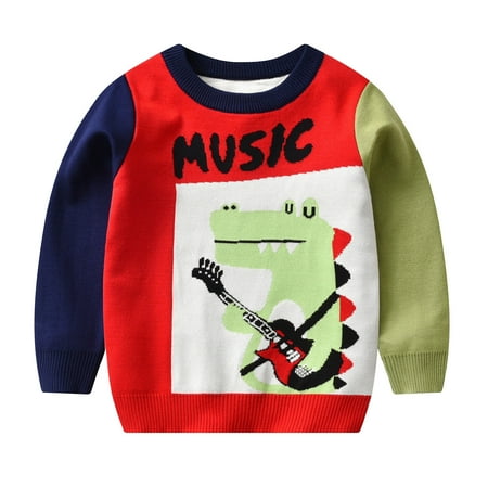 

LIhncine Girls Boys Sweater Toddler Kids Girls Boys Christmas Dinosaur Cartoon Sweater Casual Prints Knitted Long Sleeve Outwear Winter Top Sweater Baby Jumper(Dark Blue 18-24 Months)