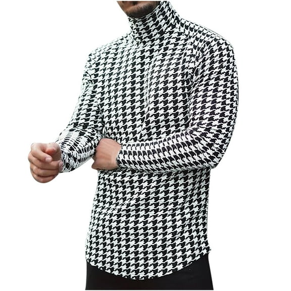 IROINNID Shirts for Men Long Sleeve Turtleneck Pullover Printed T-Shirt Top,Black