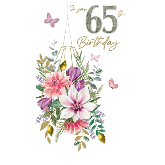 Handmade "Champagne" Greeting Card 65th Birthday Terrarium of Flowers