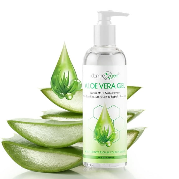 DERMAXGEN Aloe Vera Gel - Organic 100% Pure Aloe + Witch Hazel + Vitamin C + Vitamin E - Skin Soothes, Moisture And Repair Formula, Nutrients Rich And Cold Pressed 16 Fl OZ/500ml