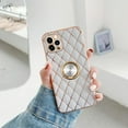 thumbnail image 3 of Compatible with iPhone 13 Pro Max Case with Ring Holder, Luxury Gold Plating Glitter 3D Geometric Bling Diamond Girly Case with Lens Protector Slim Sleek TPU Kickstand Cute Case for Women Girls, 3 of 11