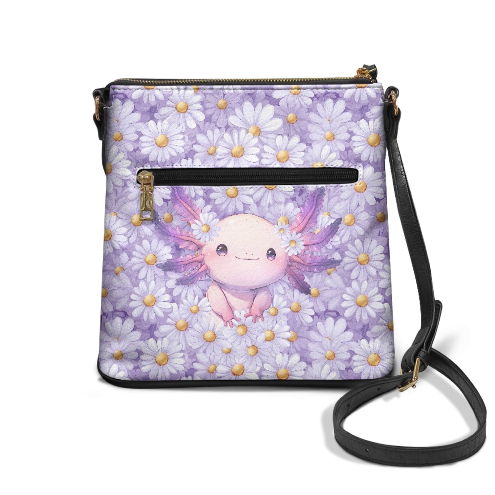 ZUXONGSY Axolotl Daisy Flower Print Lightweight Crossbody Bags for Women Multipurpose Multiple Pockets Bag Satchel Casual Travel Purse with Adjustable Strap for Shopping Working