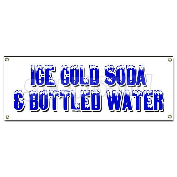ICE COLD SODA & BOTTLED WATER BANNER SIGN iced fountain drinks pop h2o