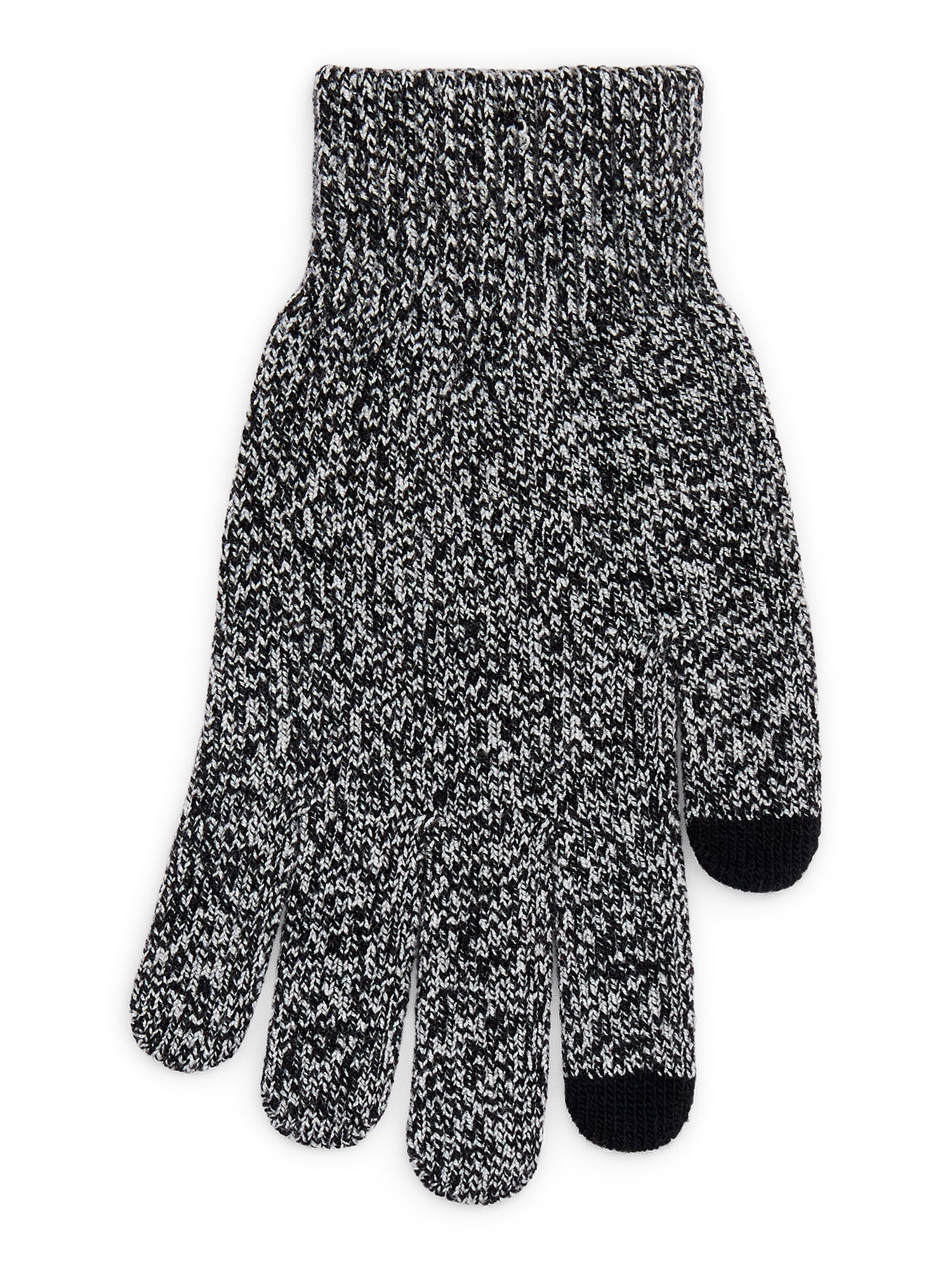 Time and Tru Women's Tech Touch Knit Gloves, One Size Fits Most, Black Soot and Winter White