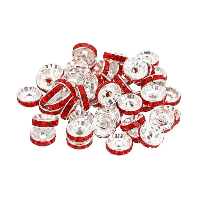 Unique Bargains Perles Intercalaires 10mm, 100 Pcs Perles Intercalaires en Strass Rondes en Vrac pour Fabrication de Bijoux, Rouge