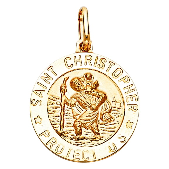 14k Yellow Gold St. Christopher Round Medal 20x21mm Pendant Necklace Pendant for Women - 3.1 Grams